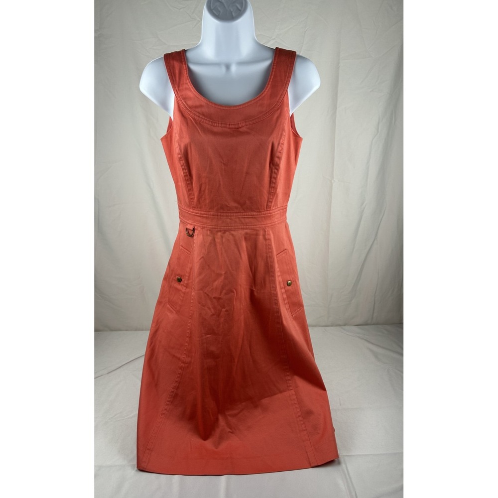 Calvin Klein Womens Coral Orange Sleeveless Fit and Flare Pocket Dress Sz S